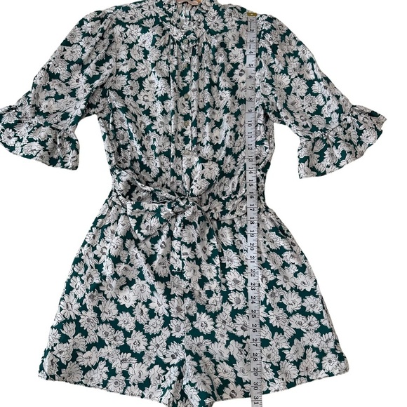 REBECCA TAYLOR Serene Floral Print Romper Elbow Sleeve SZ 4 Green White NWOT - Picture 6 of 10